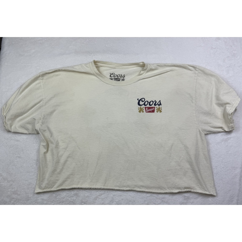 Coors Banquet Cream Cropped T-Shirt XL Golden Colorado Mountain Graphic